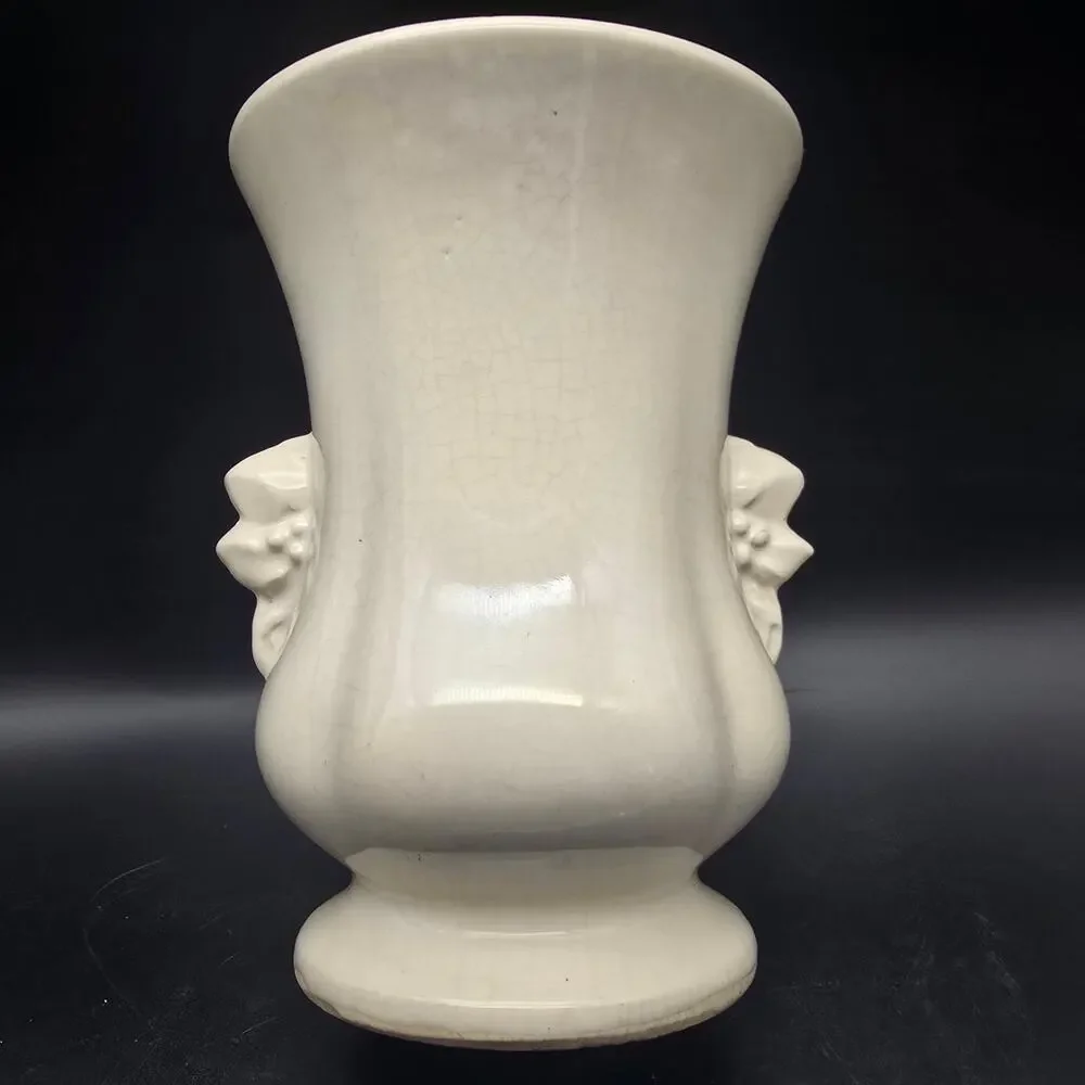 McCoy White Vase with Floral Handles Vintage USA Pottery